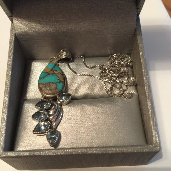 New Womens Rare Turquoise & Aquamarine 14kt & Sterling Silver - Picture 2 of 3